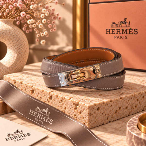 Hermès Taupe Kelly Belt with Two-Tone Hardware