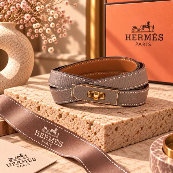 Hermès Taupe Kelly Belt with Gold Turn-Lock