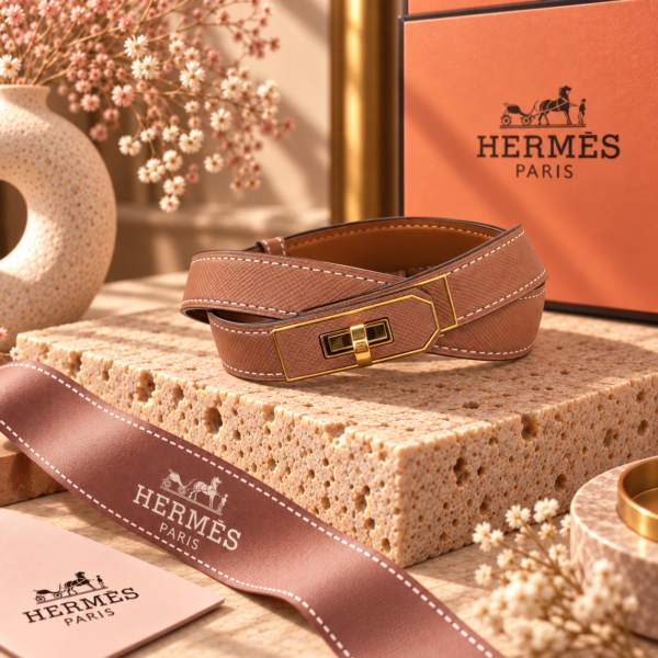 Hermès Taupe Kelly-Style Belt with Gold Turn-Lock & Trim