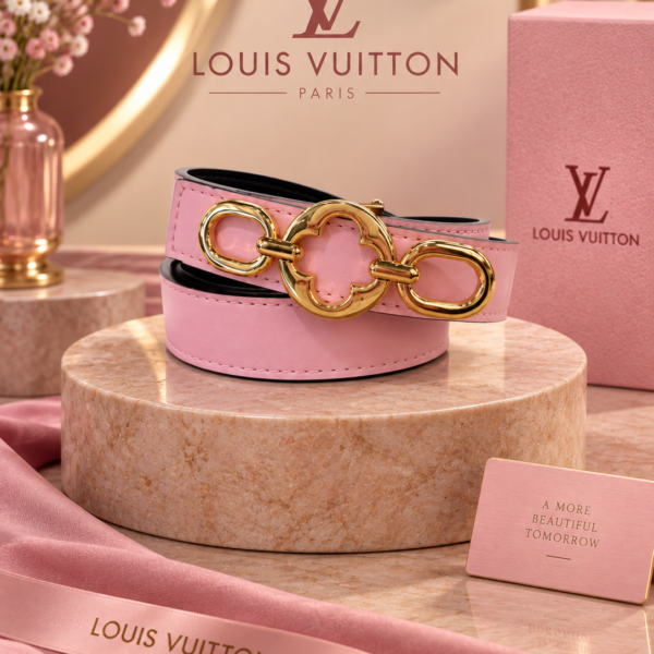 Louis Vuitton Pink Monogram Flower-Style Belt with Full Gold-Tone Hardware