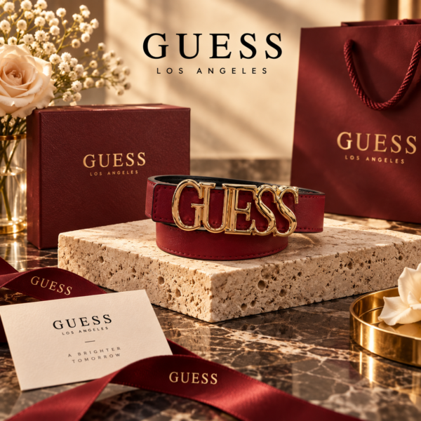 GUESS Burgundy Buckle Belt with Full Gold-Tone Hardware