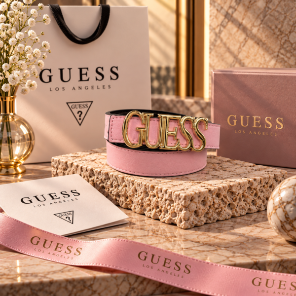 GUESS Soft Pink Buckle Belt with Full Gold-Tone Hardware
