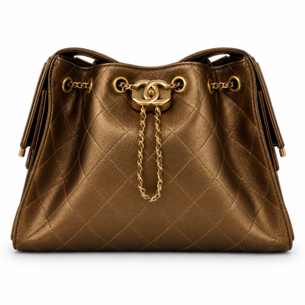 Chanel Bronze Quilted Drawstring Bucket Bag