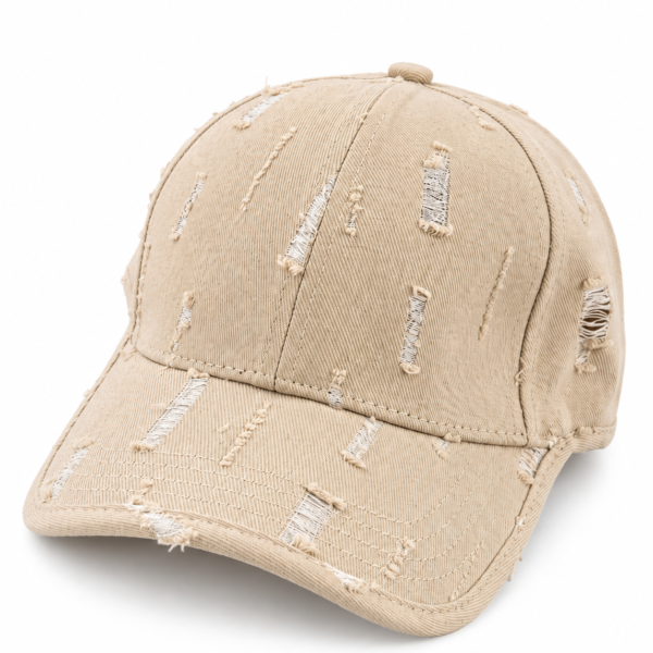 Distressed Beige Denim Baseball Cap