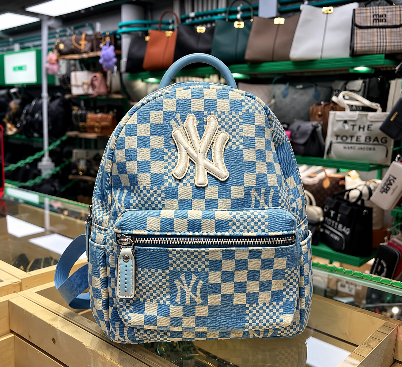 New York Yankees Blue Check Denim Backpack