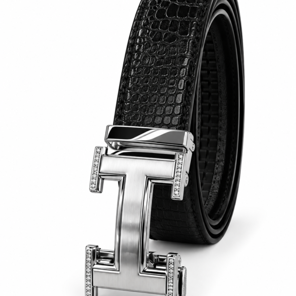 Hermès Black Croc-Embossed Ratchet Belt