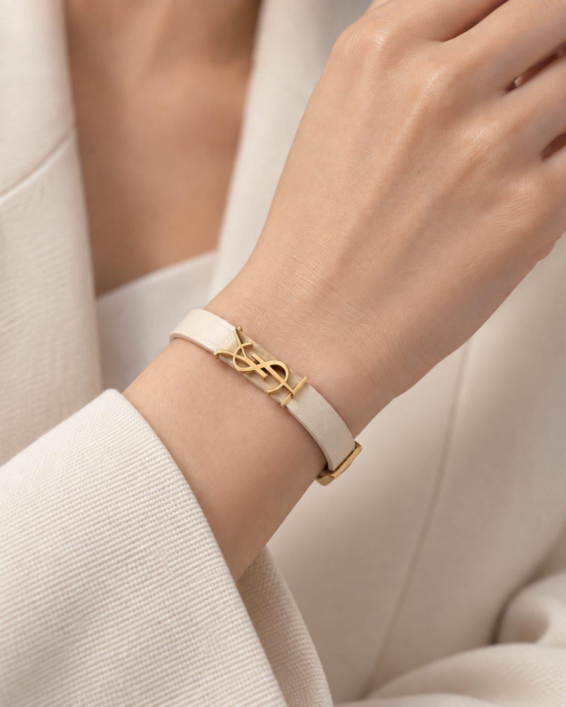 Saint Laurent Cassandre Leather Bracelet