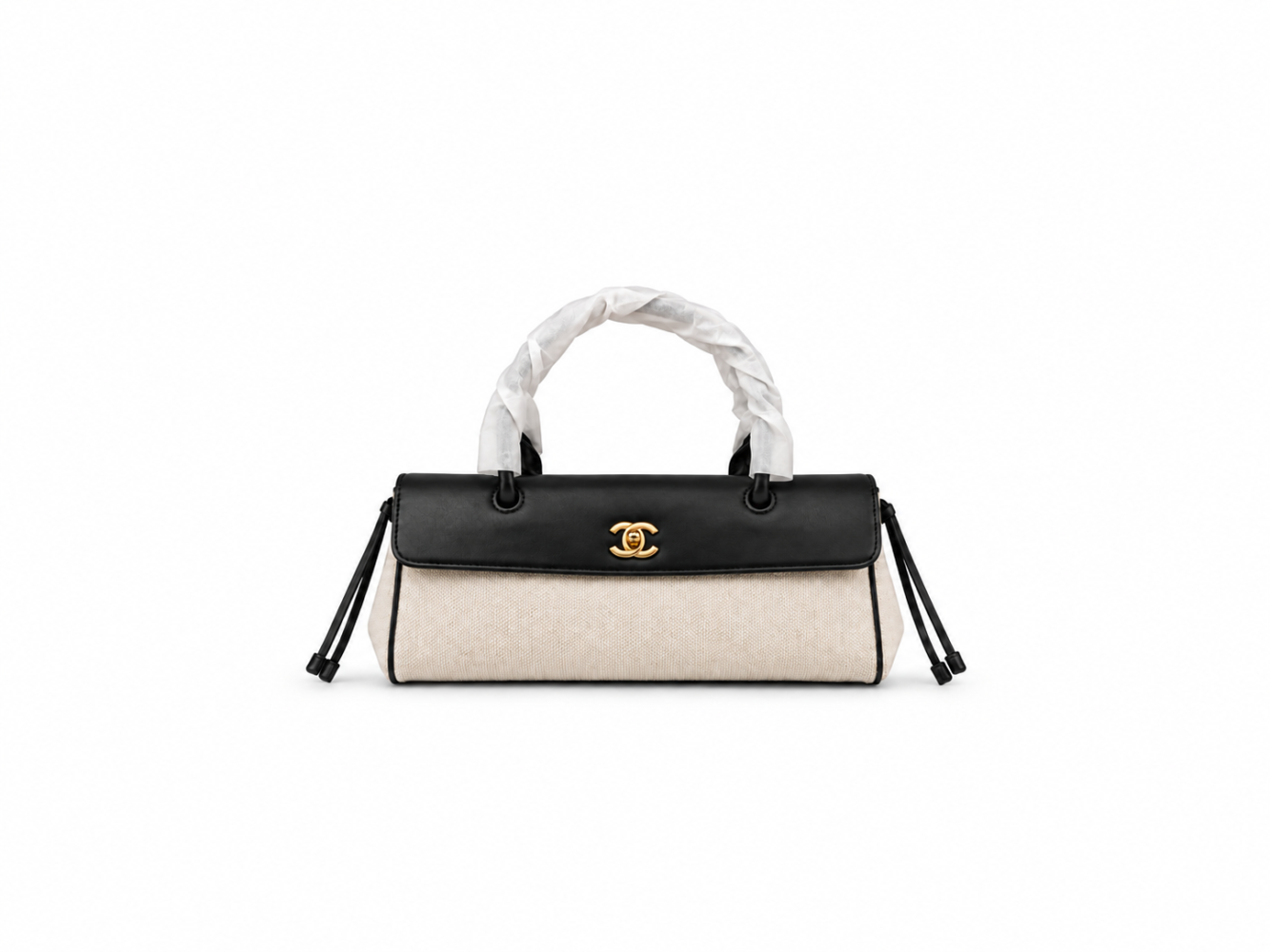 Chanel Black & Ivory Woven Top Handle Bag