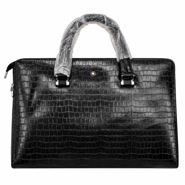 Montblanc Crocodile-Embossed Leather Laptop Briefcase – Black
